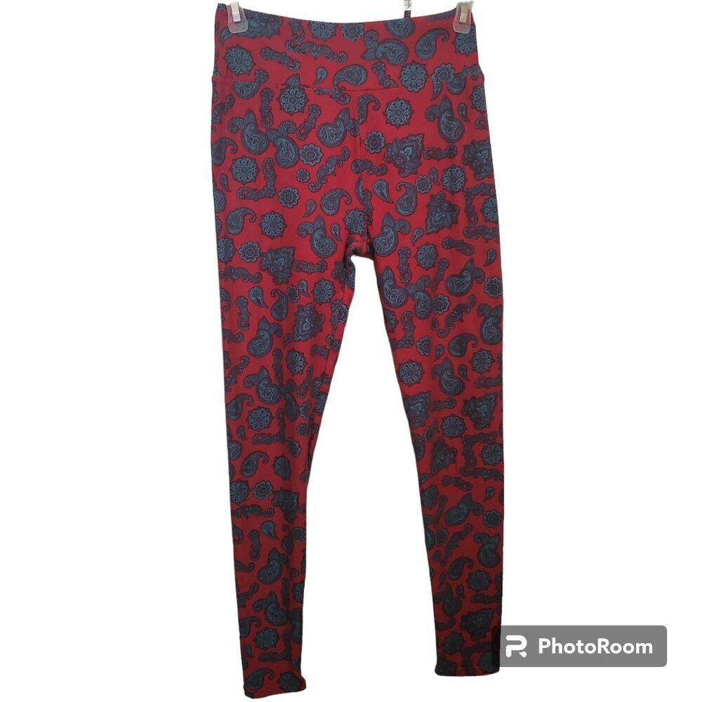 LuLaRoe Red w/ Blue Paisley Leggings